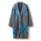 Color-Blocked Knitted Women's Cashmere Coat Sweater Cardigan
